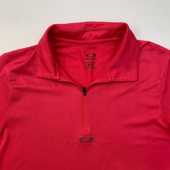 Oakley Polo Shirt Mens Medium Pink Regular Fit Quarter Zip Wildfire Golf Course - Picture 3 of 8